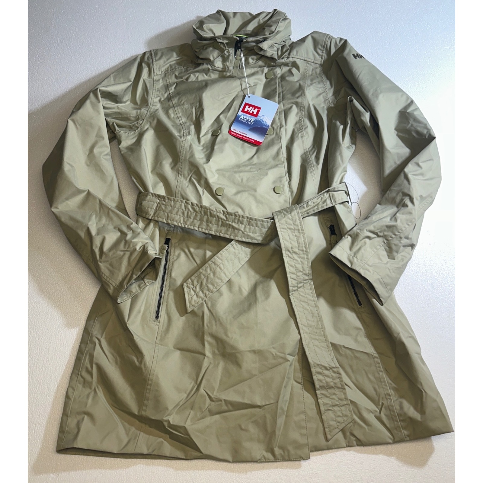 Helly Hansen Welsey Ii Trench Coat Womens Xl Light Beige Waterproof 53247-463